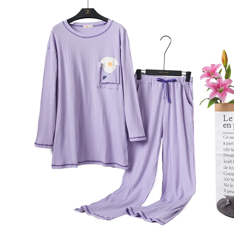 Осень-зима 2020 женские пижамы Корейская версия вязаный пуловер в полоску с