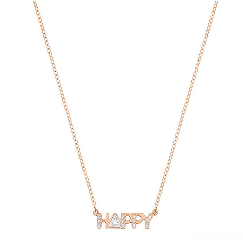 

SWA Exquisite New HAPPY Necklace Letter Pendant Clavicle Chain Rose Gold Elegant Women Fashion Jewelry Best Gift for Girlfriend