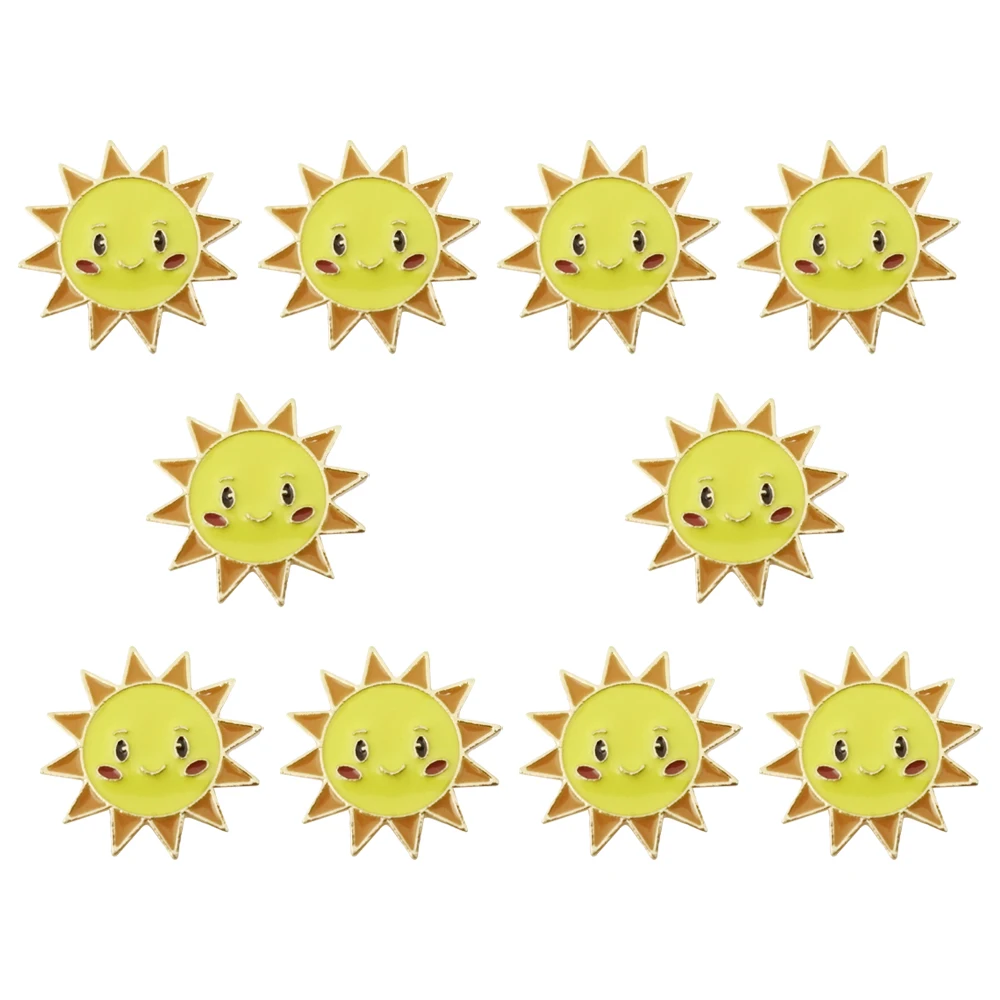 

10Pcs Cartoon Metal Brooch Vintage Sun With Smile Face Round Enamel Pins Adventure Camping Badges Shirt Lapel Pin Jewelry