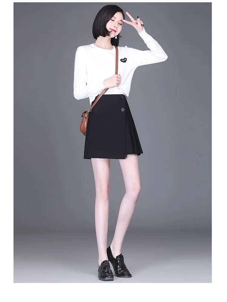 

Women High Waist Black Short Pleated Skirt Spring Autumn Office Lady Elegant Plus Size Sexy Mini Skirts Splice Irregular Skirt