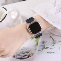 ladies watch multicolor transparent case silicone strap 2021 simple ultra thin red letter touch screen led electronic watch