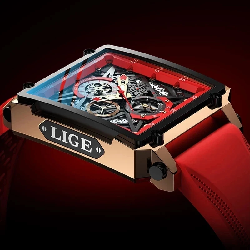 

2021 LIGE Men Watches Waterproof Top Brand Luxury Silicone Square Sports Quartz Watch Clock Male Relogio Masculino Montre Homme