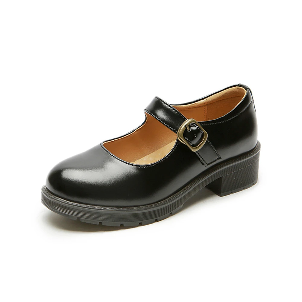 

School Girl Uniform Dress Shoes Mary Jane Cowhide Leather Flats Shoes