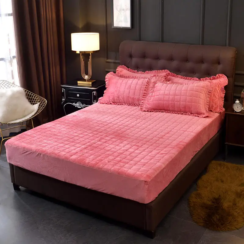 Фланелевый чехол на матрас натяжная простыня для кровати однотонная стеганая