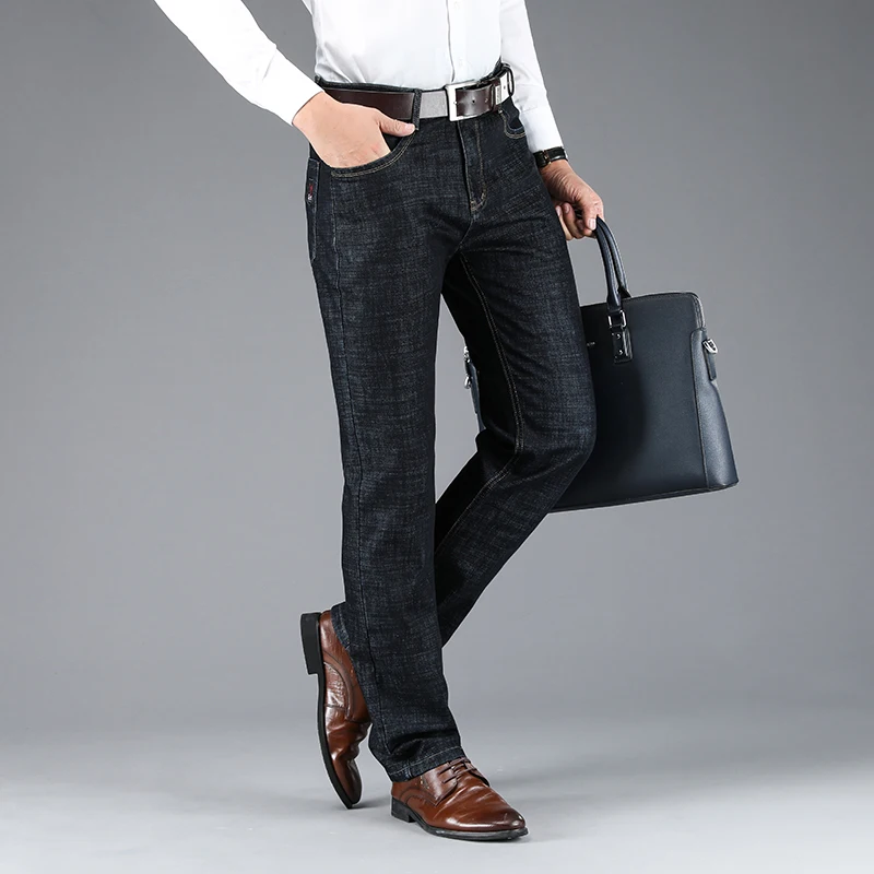 Бесплатная доставка 2019 джинсы из чистого хлопка мужские прямые синие Стрейчевые