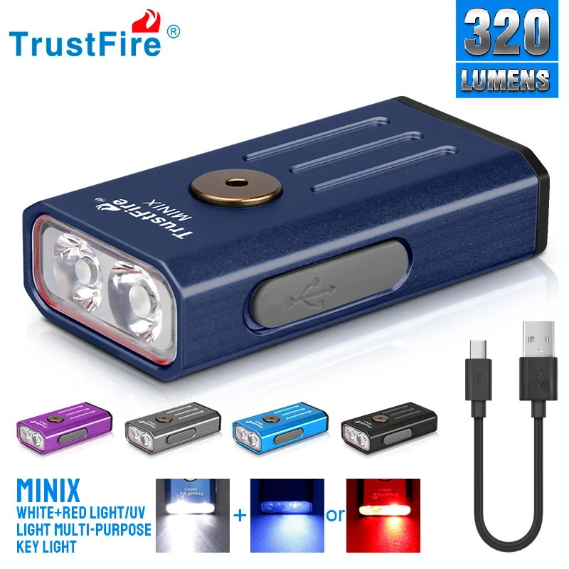  Trustfire Minix Mini EDC Flashlight Keychain 320LM 365nm Uv Lamp Red Light TypeC USB Rechargeable Colourful Gift 2Mode Led Torch 