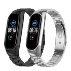 Ремешок металлический для Xiaomi Mi Band 5, сменный Браслет для MiBand 6 NFC, Аксессуары для браслета MI5, MI6, черный, серебристый