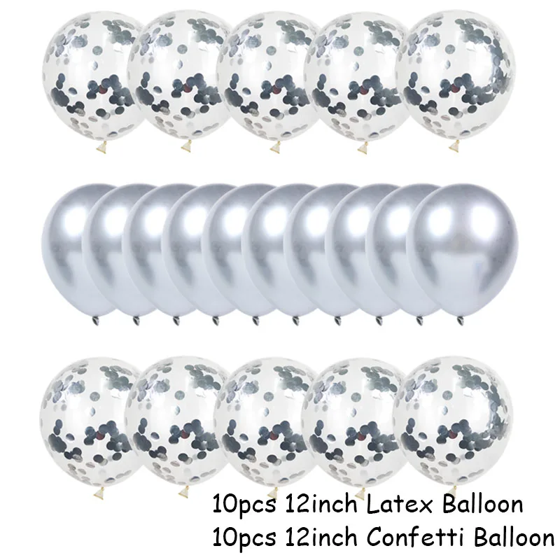 20pcs silver set 20 шт розовые и золотые воздушные шары набор конфетти хромированный шар для украшения дня рождения вечерние Свадебные украшения Свадебные юбилейные глобалы металлик - Цвет: 20pcs silver set