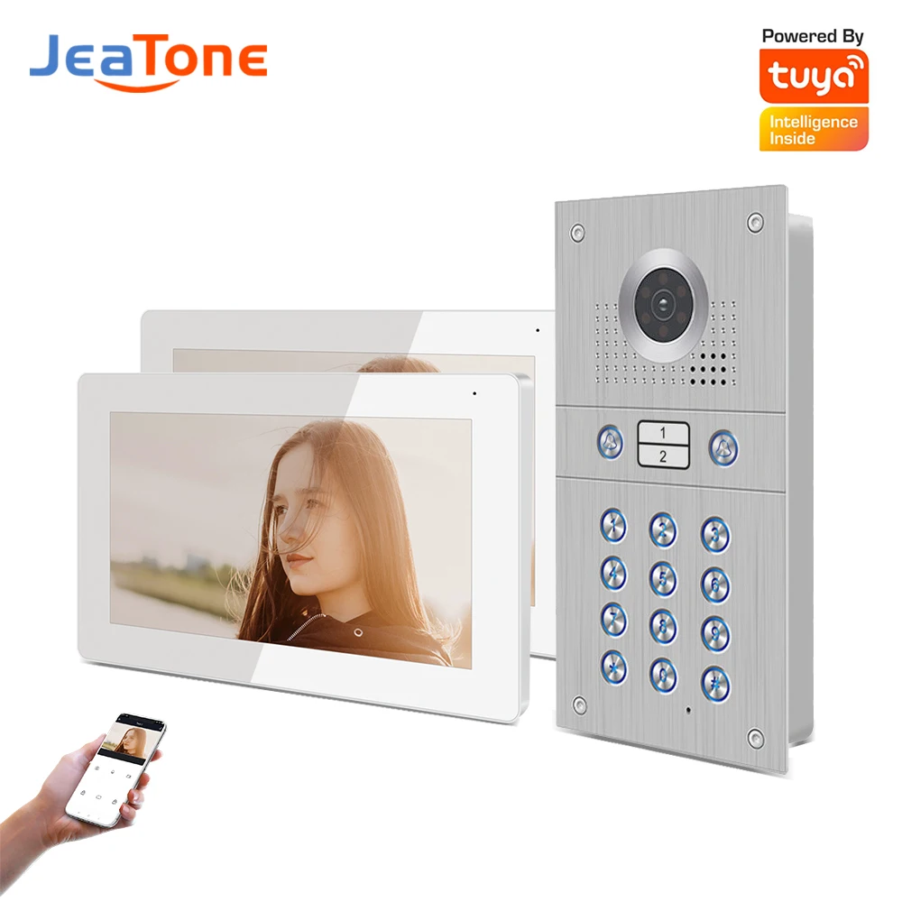 

Видеодомофон Jeatone с камерой до двери, дверной звонок для 2 квартир, Система домофона, код RFID, разблокировка, иврит, 960P дикий угол