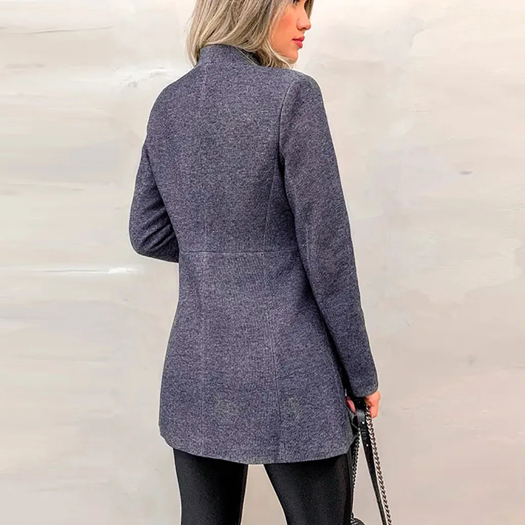 Chaquetas mujer женский однотонный OL стиль длинный рукав элегантный тонкий костюм шерстяное пальто куртка veste femme зима осень плюс размер