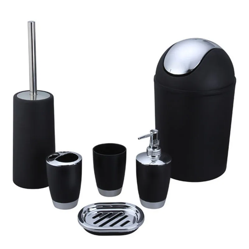 

Black Bathroom Accessories Set With Soap Dispenser Soap Dish Toothbrush Holder Washing Cup Toilet brush Trash Bathroom Supplies