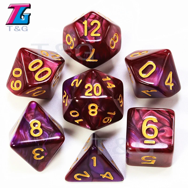 04 D& D 2-Цвета кости комплекты Высокое качество игровые фишки с золотым цифры 7 шт./компл - Цвет: 04