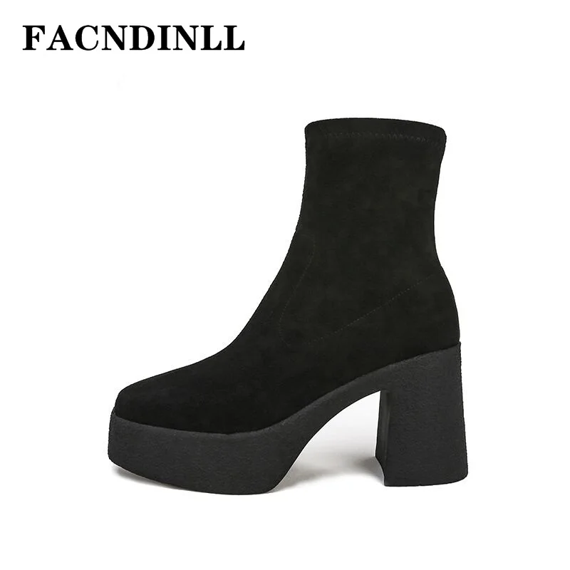 

Women Boots New Designer Stretch Boots 2021 Autumn Winter Ladies High Heels Platform Shoes Female Martin Elegant Black Booties