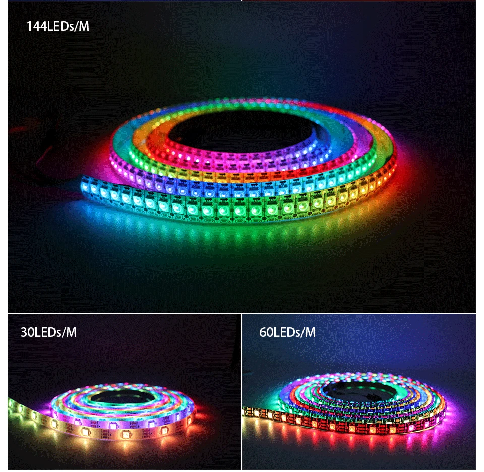 1 м/5 м WS2812B 30/60/144 светодиодов/m Smartled пикселей RGB индивидуально адресуемых светодиодные полосы светильник черный/белый печатных плат WS2812 IC WS2812B 5V