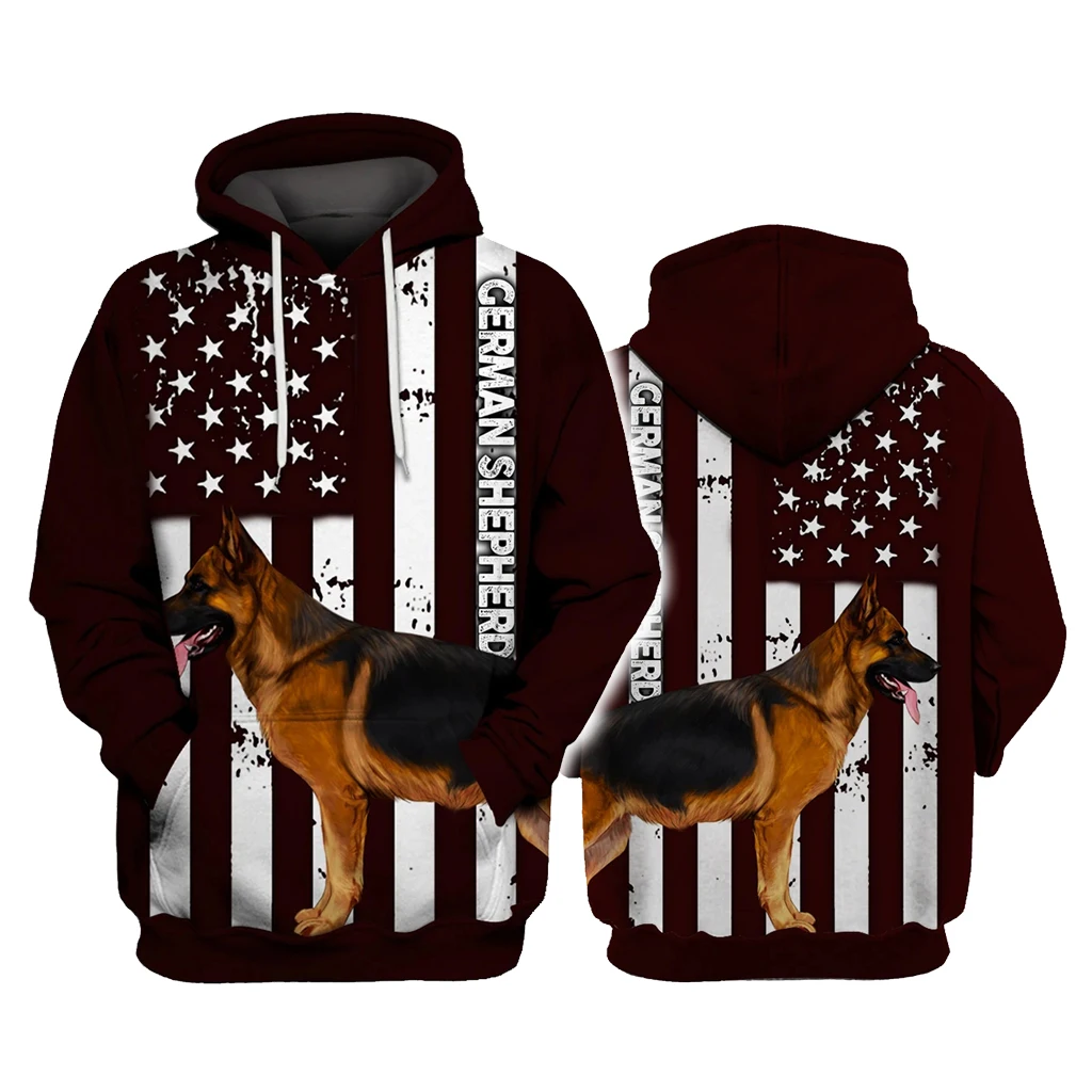 

German Shepherd USA Flag 3D Hoodies Printed Pullover Men For Women Funny Sweatshirts Christmas Sweater Drop Shipping