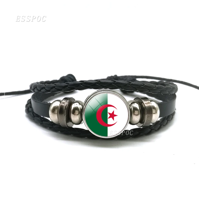 Многослойный черный плетеный браслет с кабоoch флагом стеклом армией Нигерией