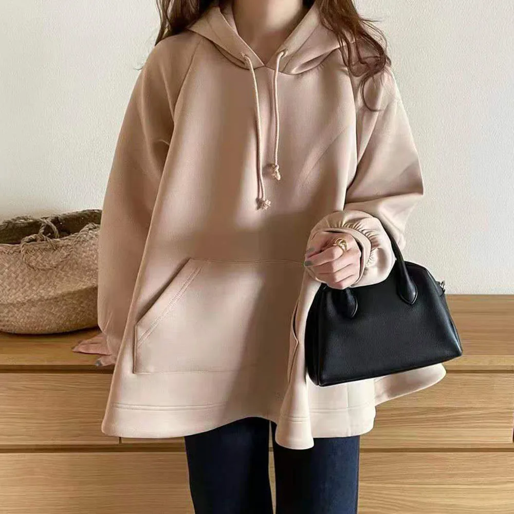 

Korea Autumn And Winter Women's Clothing 2021 New Solid Color Loose Casual Plus Size Hooded Sweatershirt Oversized Chic Hoodie