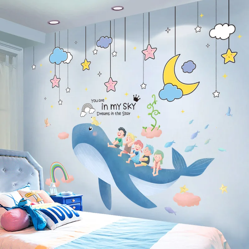 

[SHIJUEHEZI] Whales Animal Wall Stickers DIY Cartoon Stars Ornaments Mural Decals for Kids Rooms Baby Bedroom Home Decoration