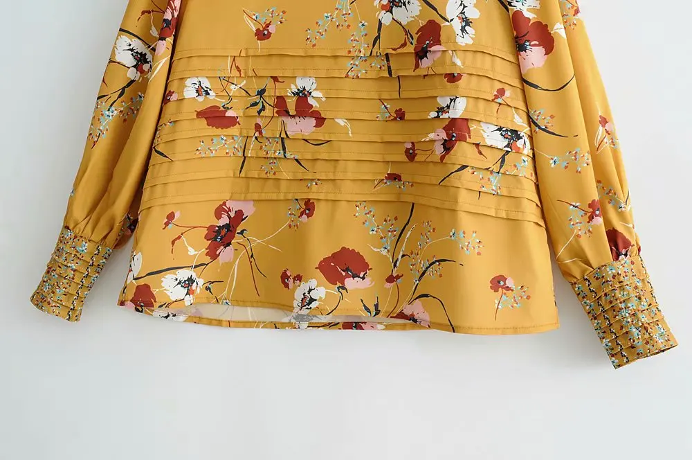 Женская шифоновая блузка с цветочным рисунком ZA желтая длинным рукавом лето 2020 |