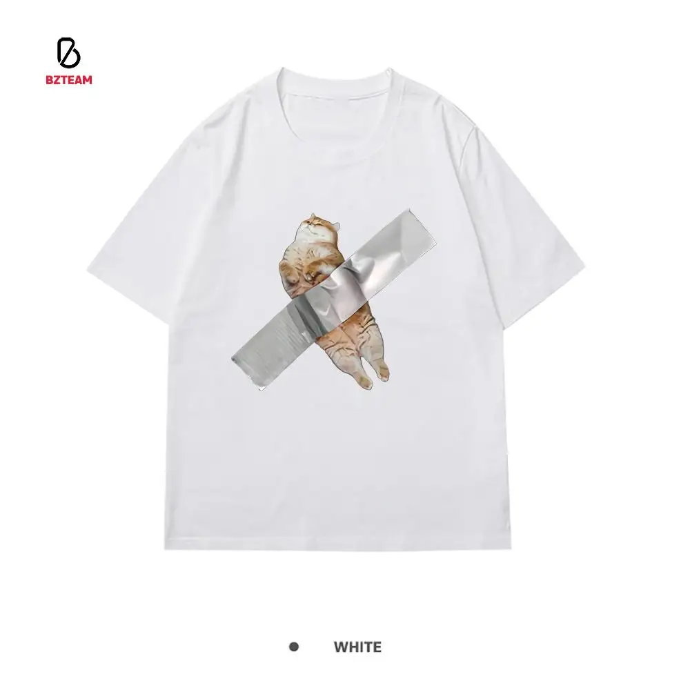 

Женская футболка BZTEAM с принтом кошки, летняя футболка с круглым вырезом и короткими рукавами, модная облегающая футболка, новинка 2021, женска...