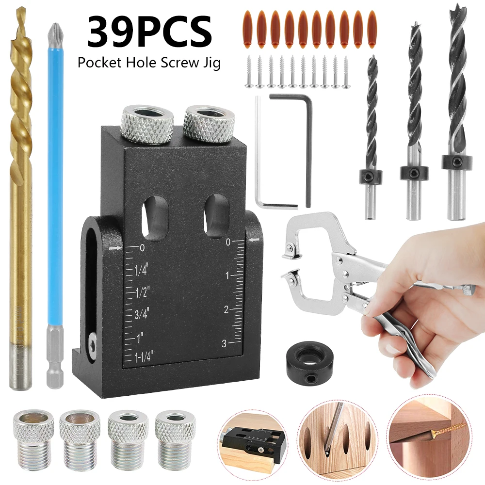 

Pocket Hole Screw Jig Drill Angle Locator Woodworking Drilling Guide Positioner Tool 15 Degrees Dowel Drill Joinery Kit Locator