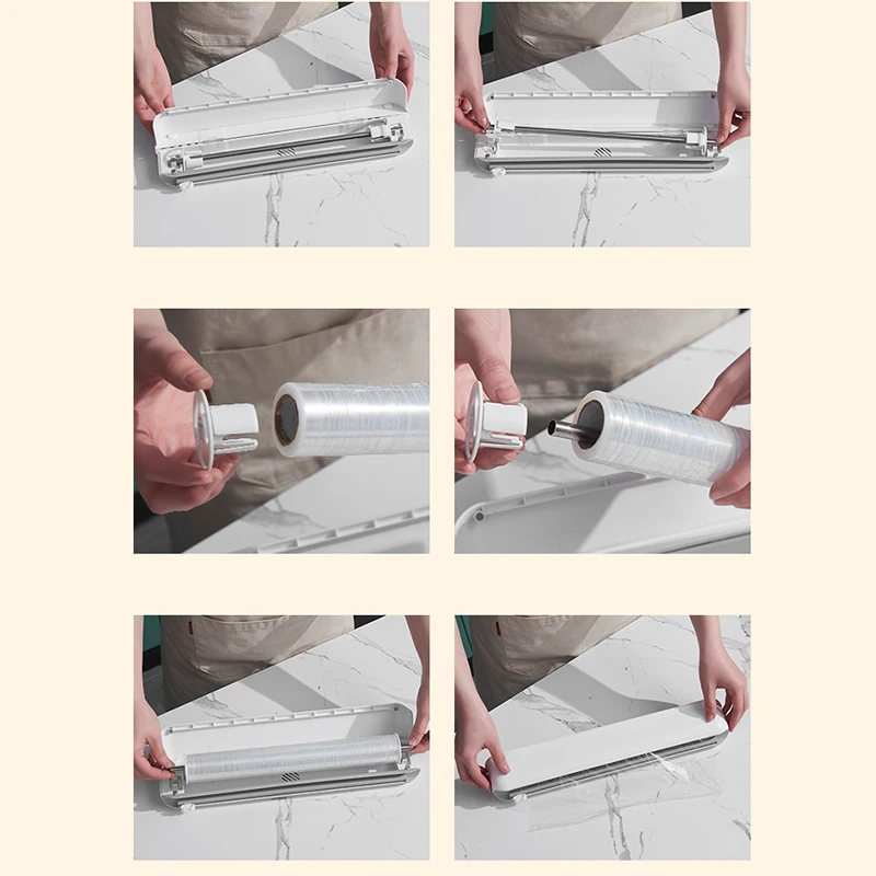 

Hanging Film Cutter with Sucker Household Kitchen Supplies Foil Tin Foil Divider Cutting Box Plastic Food Wrap Dispenser DRSA889