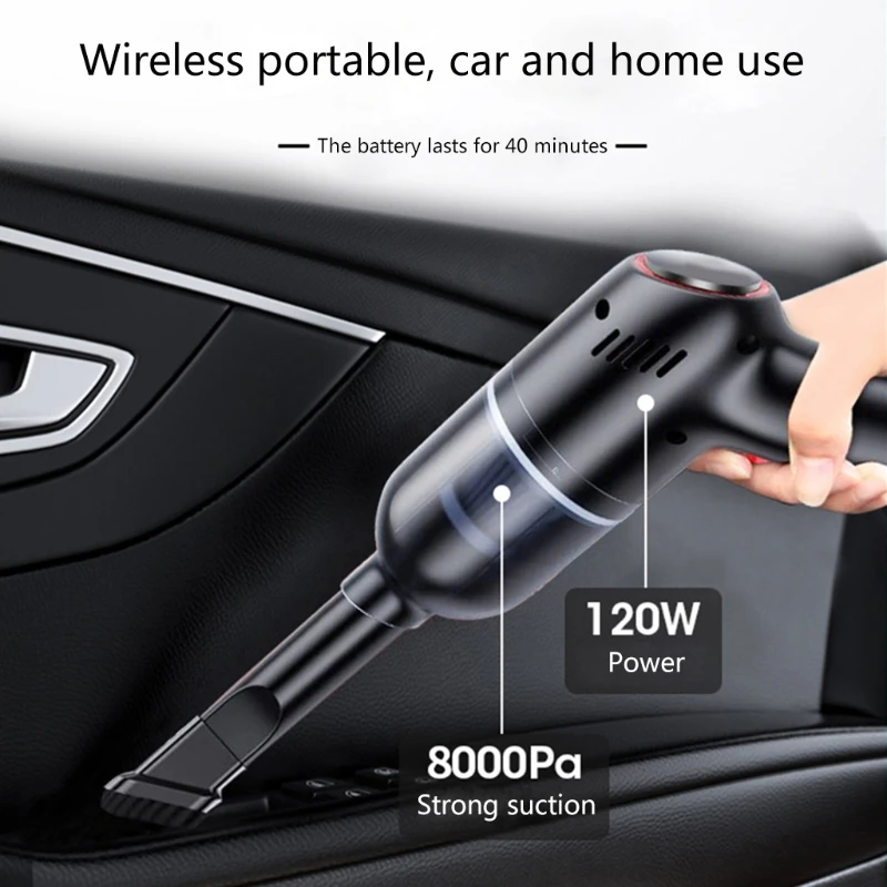 

USB Rechargeable Cordless 8000Pa 120W Handheld Wireless Car Vacuum Cleaner for SUV Truck Home Office Pet House Computer and W91F