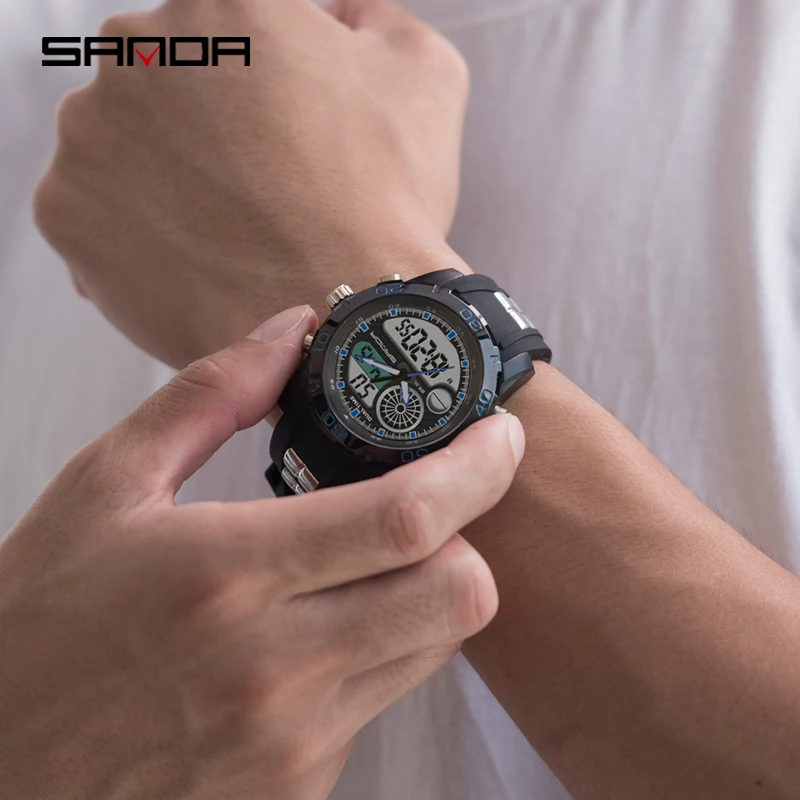 

SANDA Top Brand Mens Electronic Watch Alarm-clock-date Display Luminescence Mode Waterproof Wristwatch Shockproof reloj digital