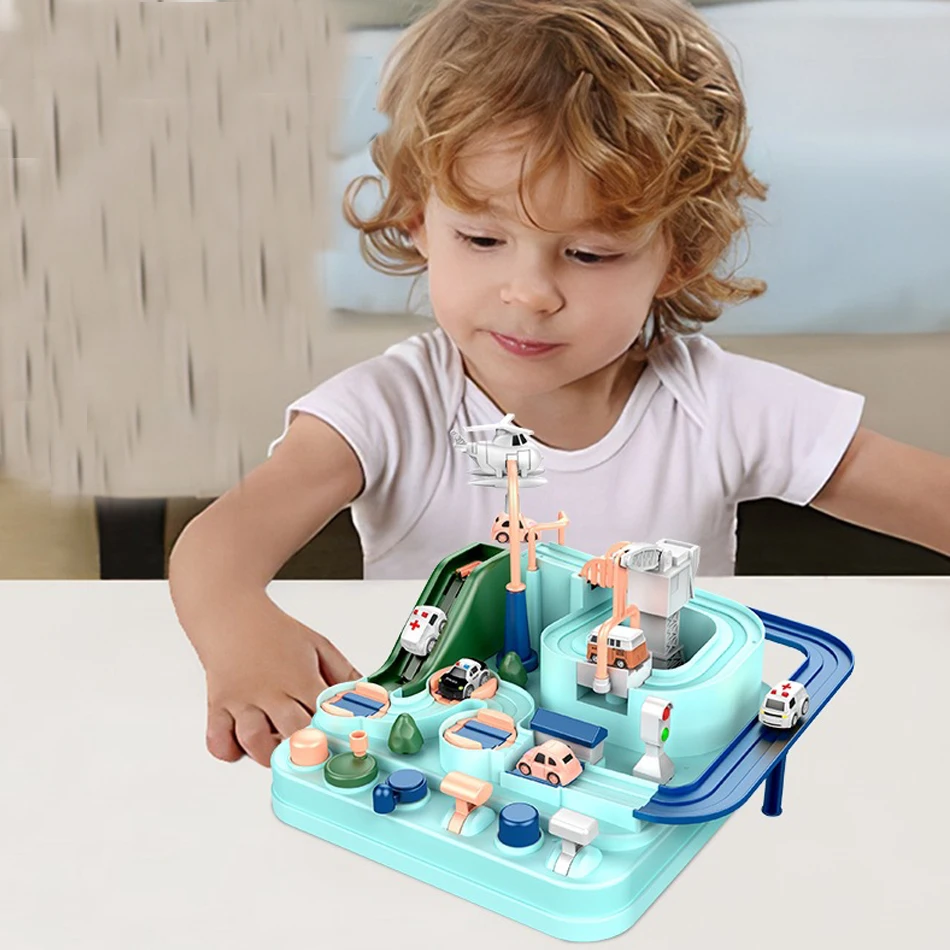 

City Racing Rail Car Model Educational Intelligent Adventure Game Track Vehicle Mechanical Slide Train Toy for Children Gifts