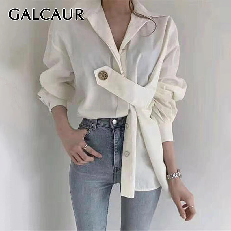 Женская Асимметричная рубашка GALCAUR свободная блузка с отложным воротником и
