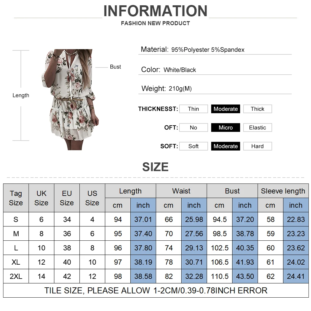 

Women Lace-up V-Neck Mini Dresses Summer Casual High Waist Floral Print Pleated Hem Three Quarter Sleeve Dress For Party D30