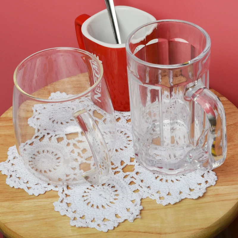 

A Set Handmade Crochet Placemat Coaster European Retro Nostalgic Pure Cotton Hollow Woven Lace Coffee Table Boho Dcore