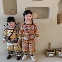 autumn winter kids knit outfits children fashion knitted clothes sets baby boy girl warm sweater top and pants 2pcs korean suit