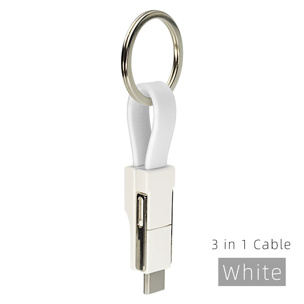 Белый CHAURE, 3 в 1, USB кабель, мини брелок, 2А, портативный магнитный кабель для быстрой зарядки, для освещения типа C, микро-кабель для синхронизации данных и зарядки - Цвет: Белый