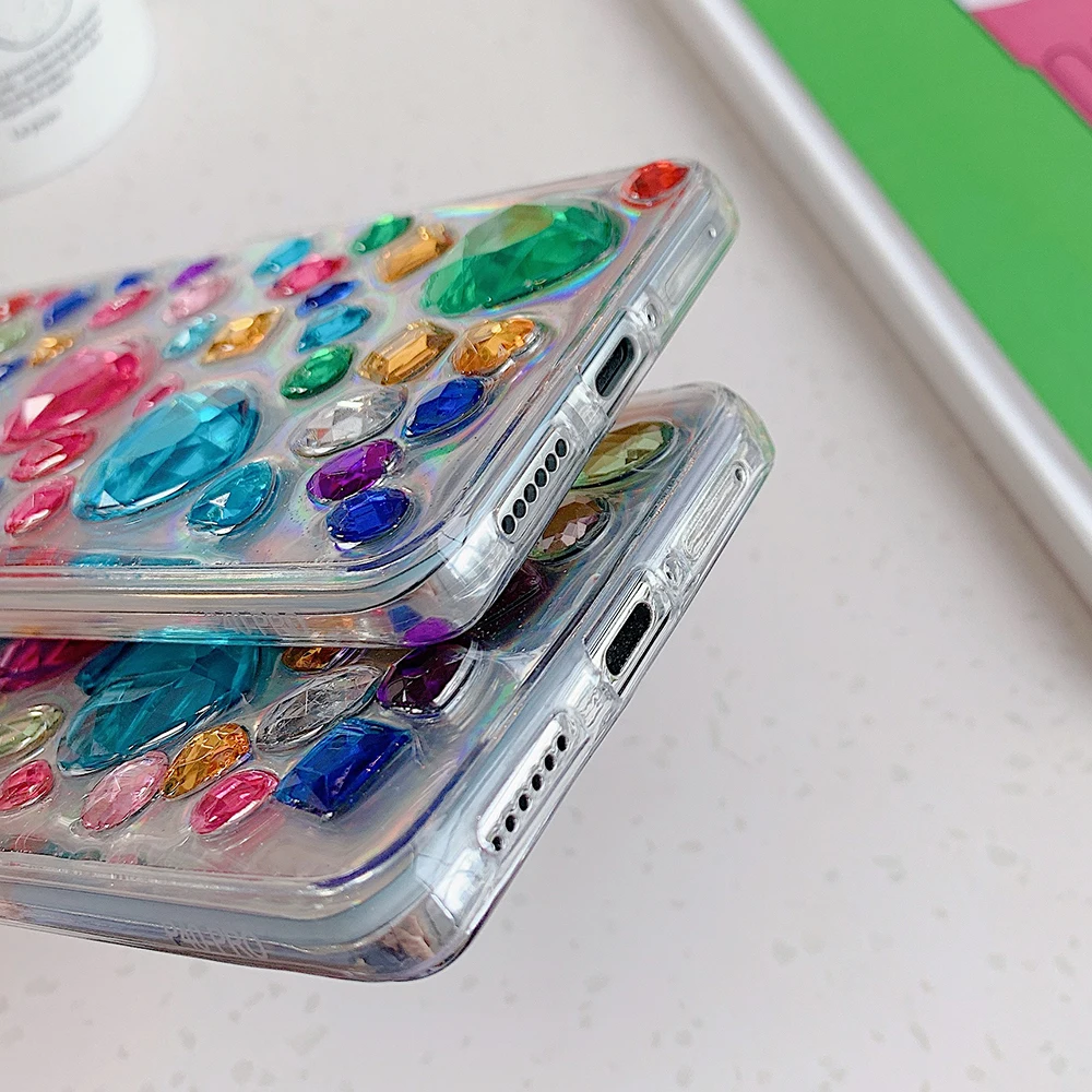 

Colored Gems Clear Phone Case For Huawei P40 Lite P30 P20 Pro Mate 30 20 Pro Nova 7 6 Soft Shockproof Bumper Back Cover