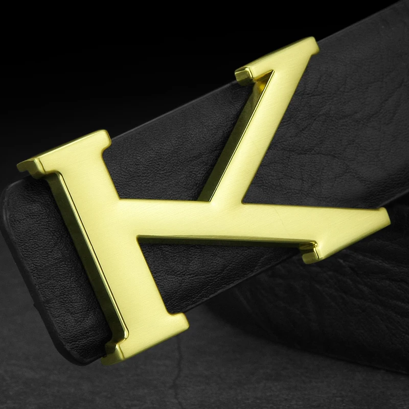 High Quality K letter belt men luxury fashion Cowskin Waistband genuine leather designer Waist Strap Golden buckle male ceinture