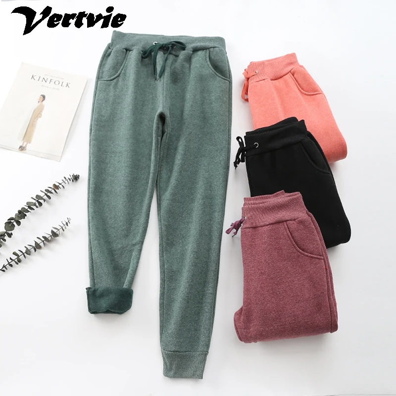 Женские повседневные спортивные штаны на осень и зиму теплые брюки с высокой