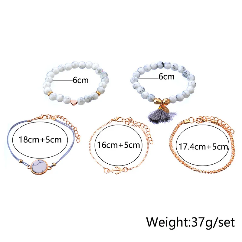 5 шт./компл. модные женские браслеты наборы 2019 золотые бусы из природного камня