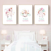 baby nursery unicorn poster coloured flags bowknot canvas painting inspirational quotes wall art prints nordic girls room decor