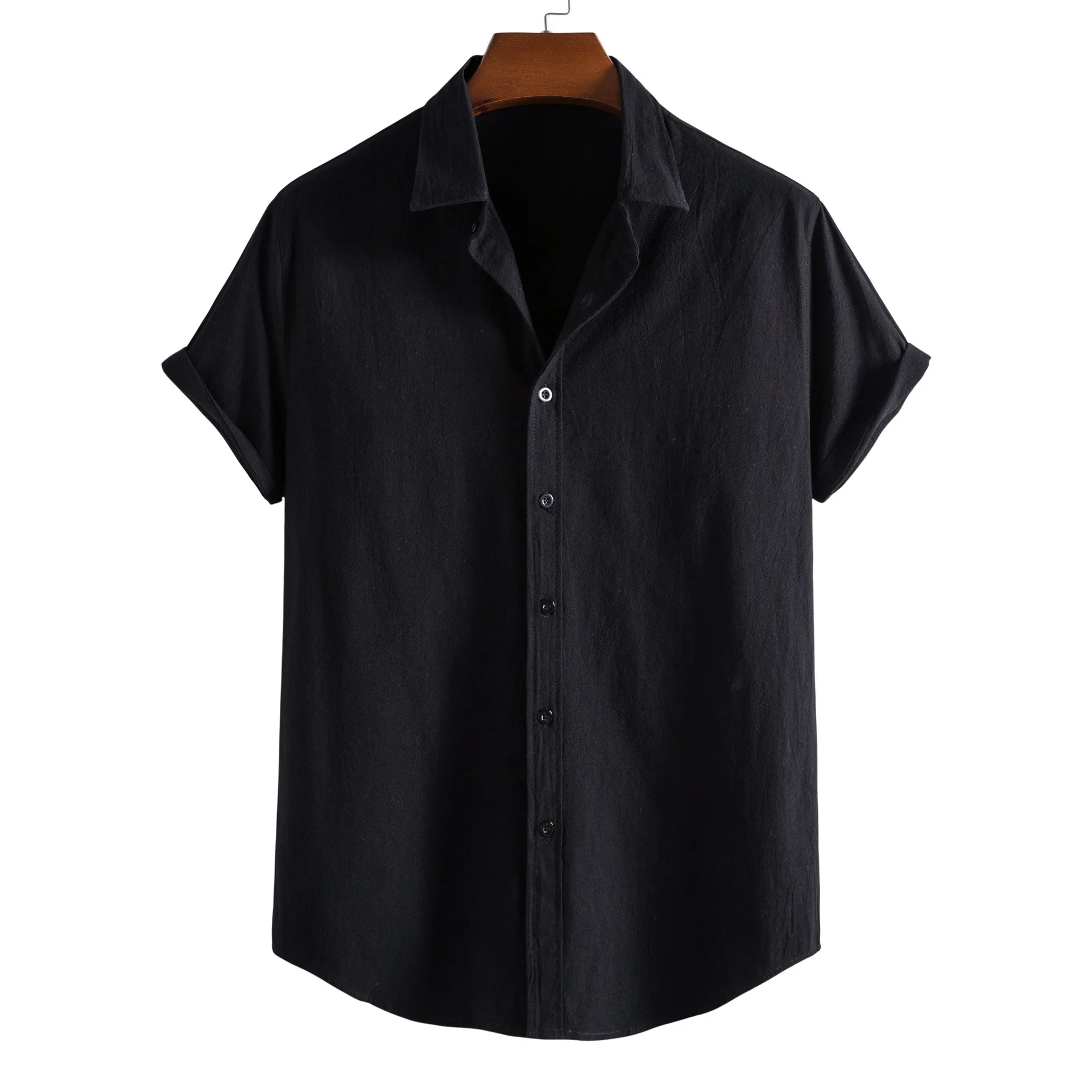 

Black Short Sleeve Button on Shirt Free Shipping Men Casual Summer Tops