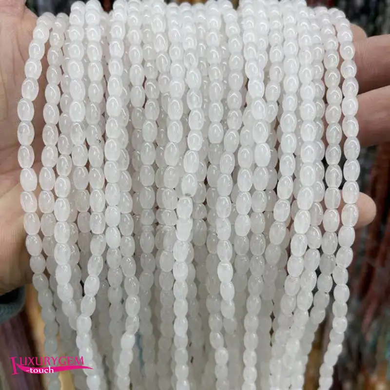 

Natural White Jades Stone Spacer Loose Beads 4x6mm Smooth Oval Shape DIY Jewelry Making 38cm a3772