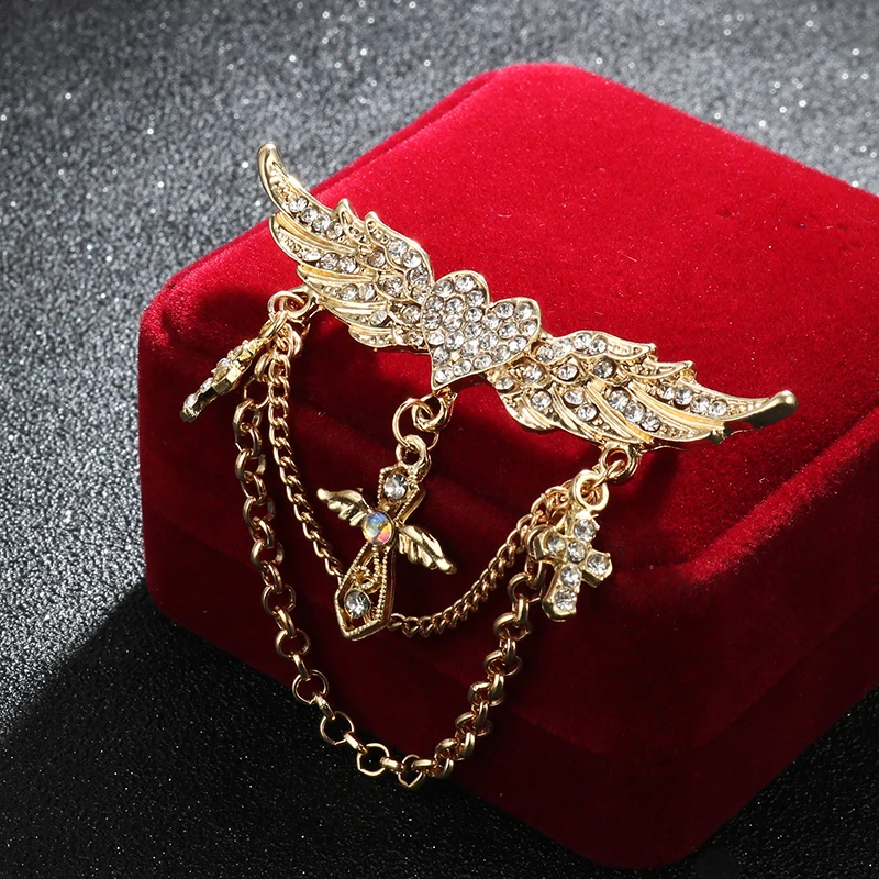 Модная новинка Золотая брошь с ангелом в виде крыла любви Длинная цепочка