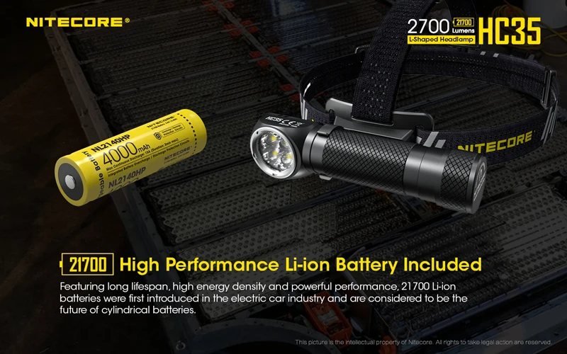 2700 люмен Nitecore HC35 4 x CREE XP-G3 S3 светодиоды следующего поколения 21700 Г-образный налобный фонарь с аккумулятором 4000 мАч