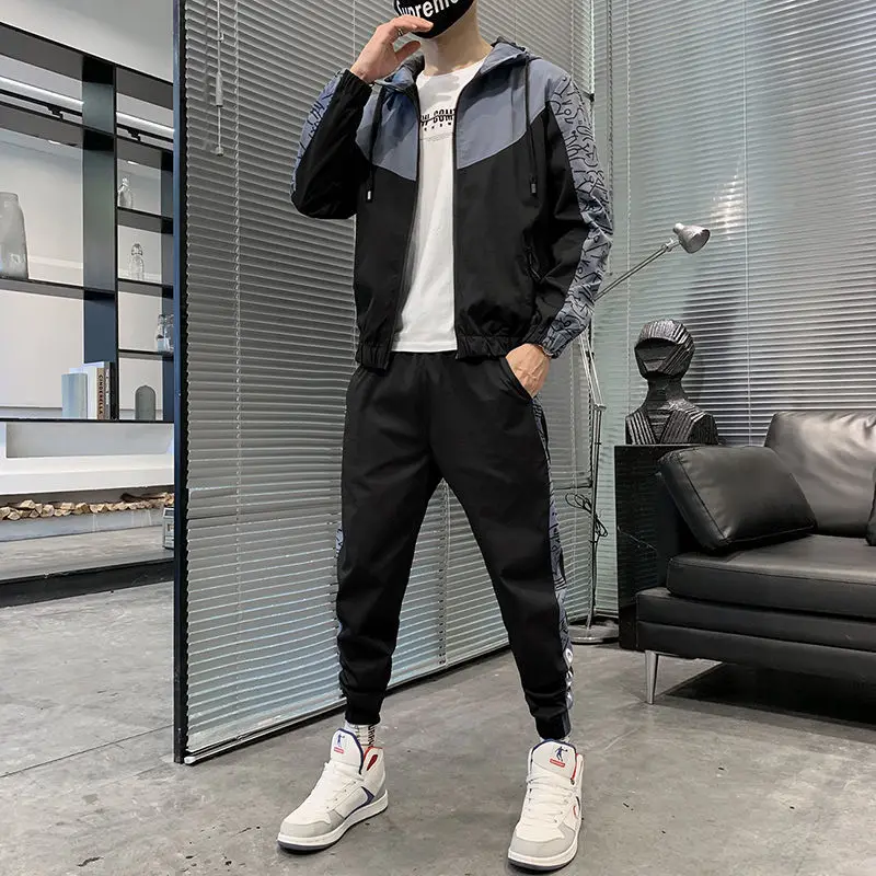 

Sportswear men's spring and autumn winter 2020 new leisure clothing trend youth sweater autumn and winter two piece suit