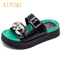 aiyuqi womens slippers outdoor 2021 summer thick soled fashion green girl beach slides casual open toed womens slippers