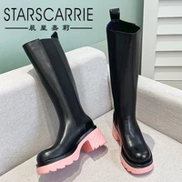 boots 2021 autumn and winter new leather thick soled riding boots womens heightened and thinner chelsea cavalier boots