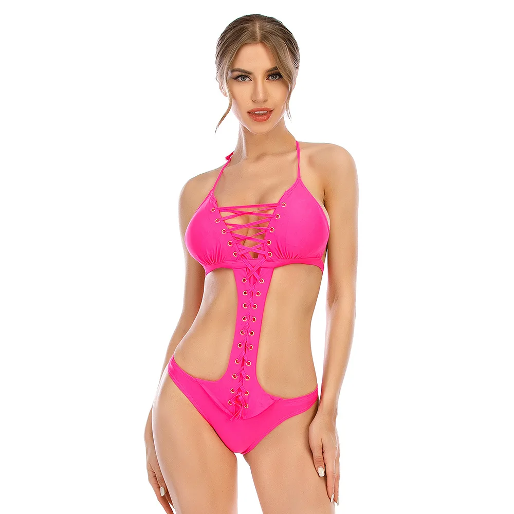 

Новинка 2021, Цельный купальник, сексуальный женский купальник с открытой спиной и V-образным вырезом, оптовая продажа, европейские и американ...