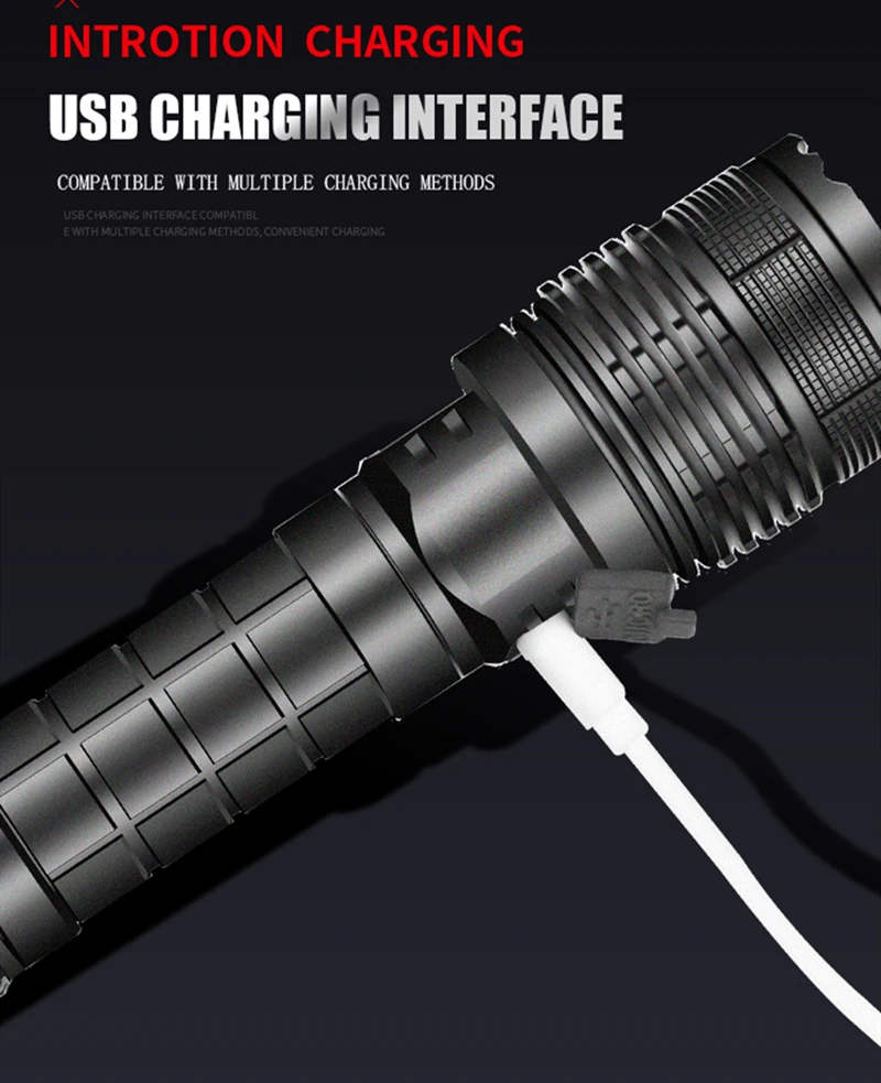 Мощсветильник светодиодный фонарик XHP70.2 L2 USB перезаряжаемый аккумулятор 26650 с