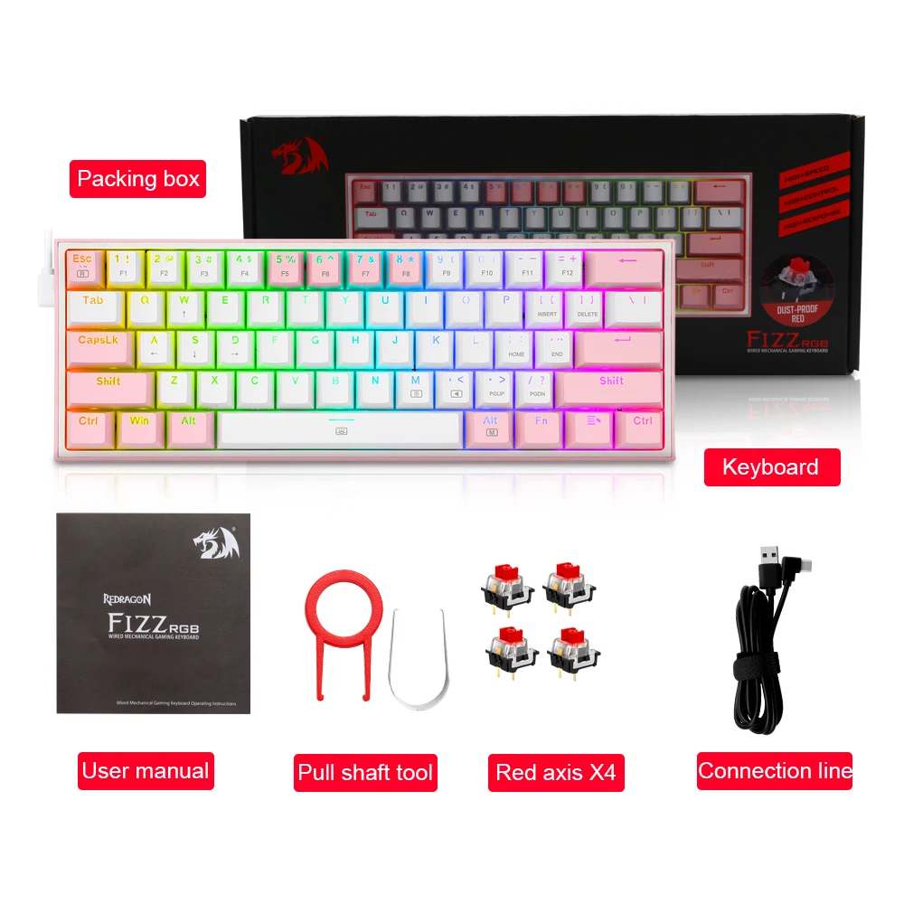 Механическая мини-клавиатура REDRAGON Fizz K617 игровая Проводная Съемная клавиатура с