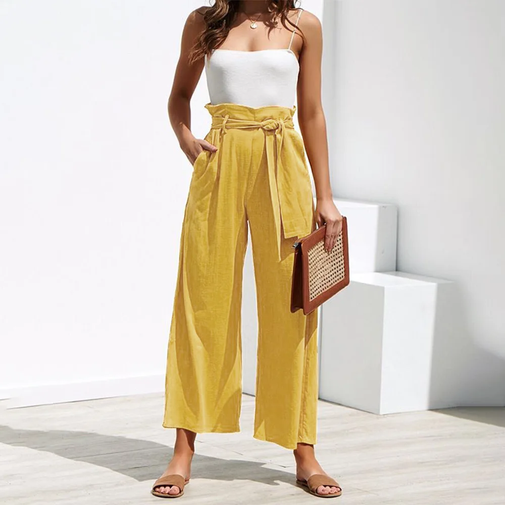 

Foridol casual high waist wide leg pants women streetwear sash long pants bottom trousers autumn palazzo pants 2021